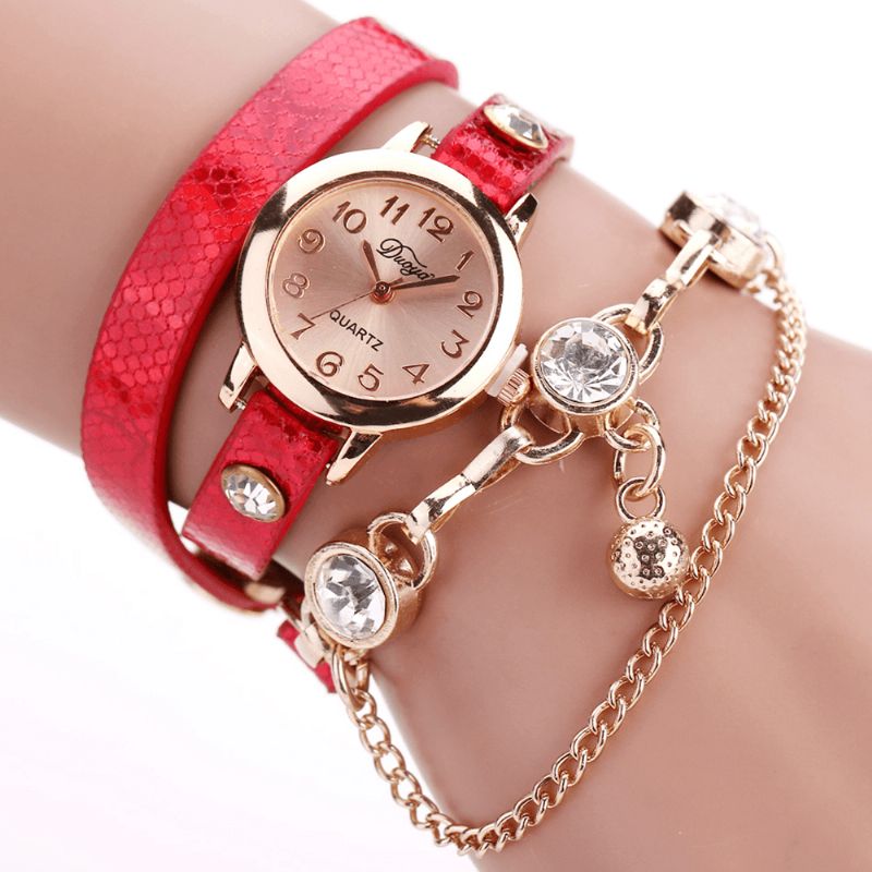 Duoya Rétro Style Pendentif Bracelet Montre Or Rose Bracelet En Cuir Montres À Quartz