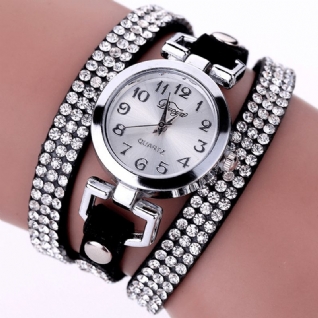 Duoya Style Décontracté Cristal Dames Bracelet Montre De Luxe En Cuir Fin Femmes Montres À Quartz