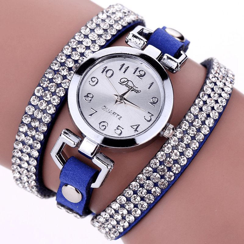 Duoya Style Décontracté Cristal Dames Bracelet Montre De Luxe En Cuir Fin Femmes Montres À Quartz