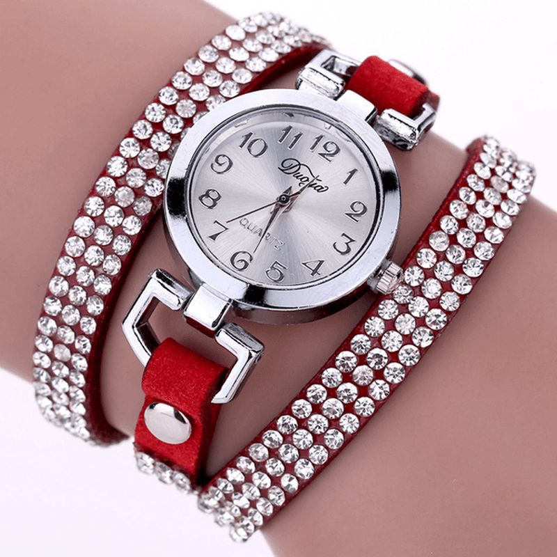 Duoya Style Décontracté Cristal Dames Bracelet Montre De Luxe En Cuir Fin Femmes Montres À Quartz