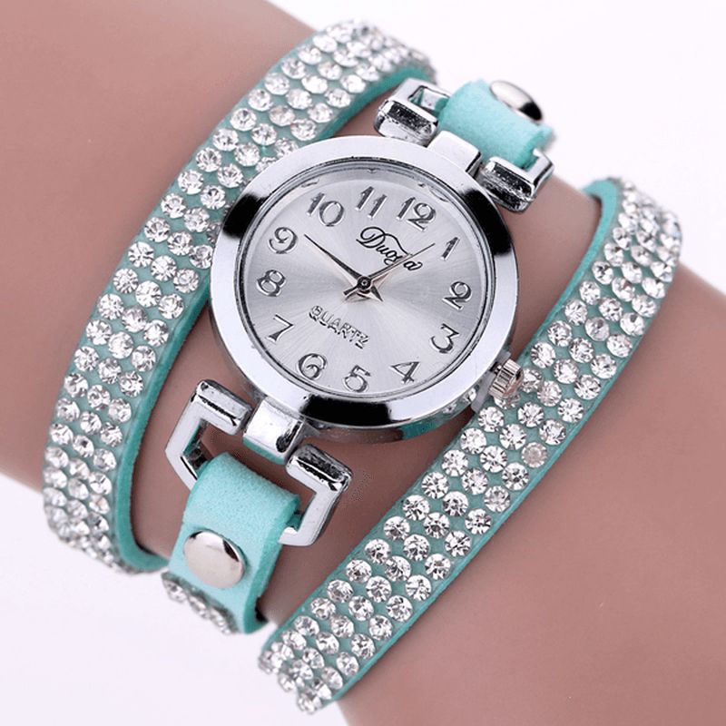 Duoya Style Décontracté Cristal Dames Bracelet Montre De Luxe En Cuir Fin Femmes Montres À Quartz