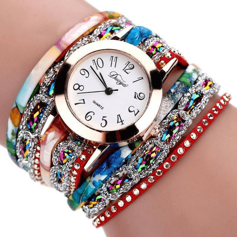 Duoya Xr1886 Montre-bracelet De Style Rétro Flower Picture Montres À Quartz Pour Dames