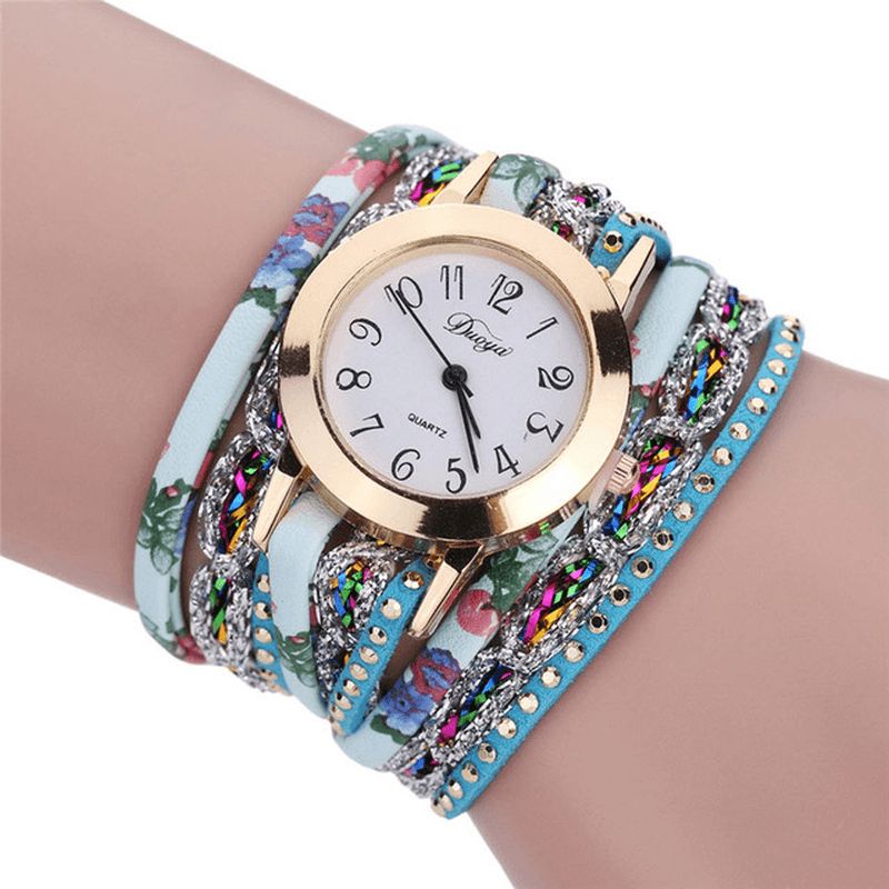 Duoya Xr1886 Montre-bracelet De Style Rétro Flower Picture Montres À Quartz Pour Dames