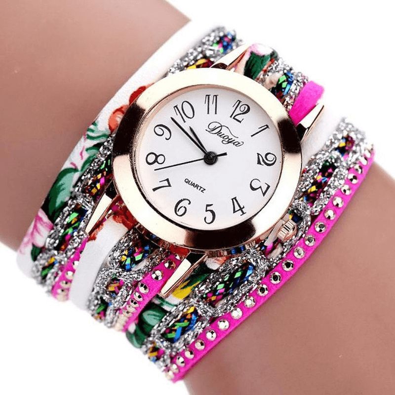 Duoya Xr1886 Montre-bracelet De Style Rétro Flower Picture Montres À Quartz Pour Dames