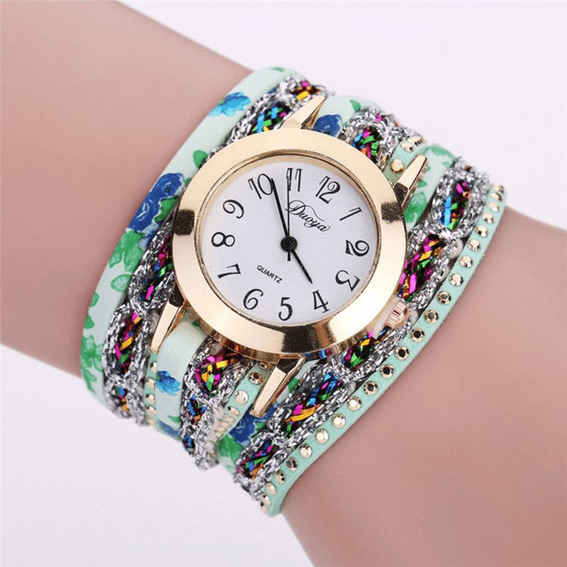 Duoya Xr1886 Montre-bracelet De Style Rétro Flower Picture Montres À Quartz Pour Dames