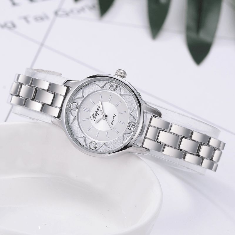 Fd1245 Montre-bracelet Pour Femme Avec Cadran Imprimé De Fleurs Montre À Quartz En Alliage De Diamant