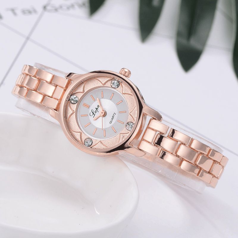 Fd1245 Montre-bracelet Pour Femme Avec Cadran Imprimé De Fleurs Montre À Quartz En Alliage De Diamant