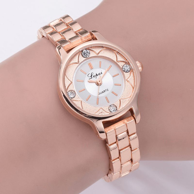 Fd1245 Montre-bracelet Pour Femme Avec Cadran Imprimé De Fleurs Montre À Quartz En Alliage De Diamant