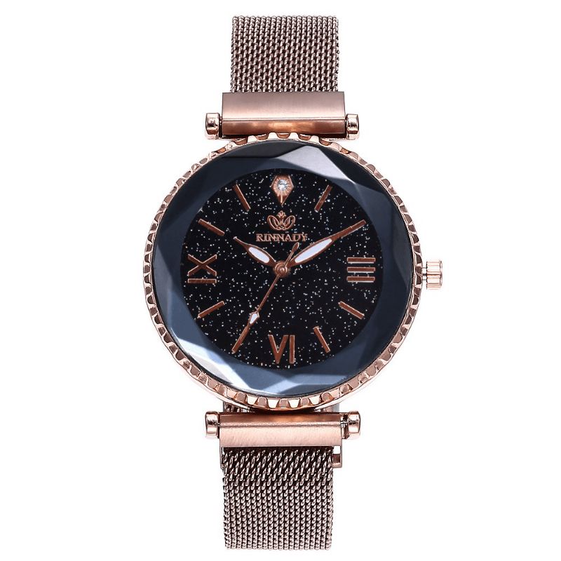 Femme Maille Aimant Boucle Ciel Étoilé Montre Décontracté Femmes Géométrique Surface Montre À Quartz