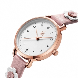 Femmes Mode Fleur Bracelet En Cuir Simple Cadran Quartz Montre