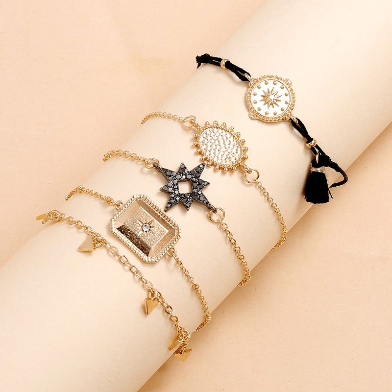 Femmes Mode Multi-couche Bracelet Géométrique Diamant Hexagone Gland Pendentif En Métal Carré Triangle Bracelet Ensemble