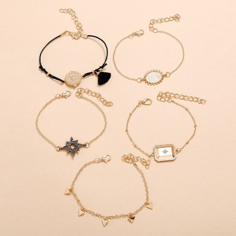 Femmes Mode Multi-couche Bracelet Géométrique Diamant Hexagone Gland Pendentif En Métal Carré Triangle Bracelet Ensemble