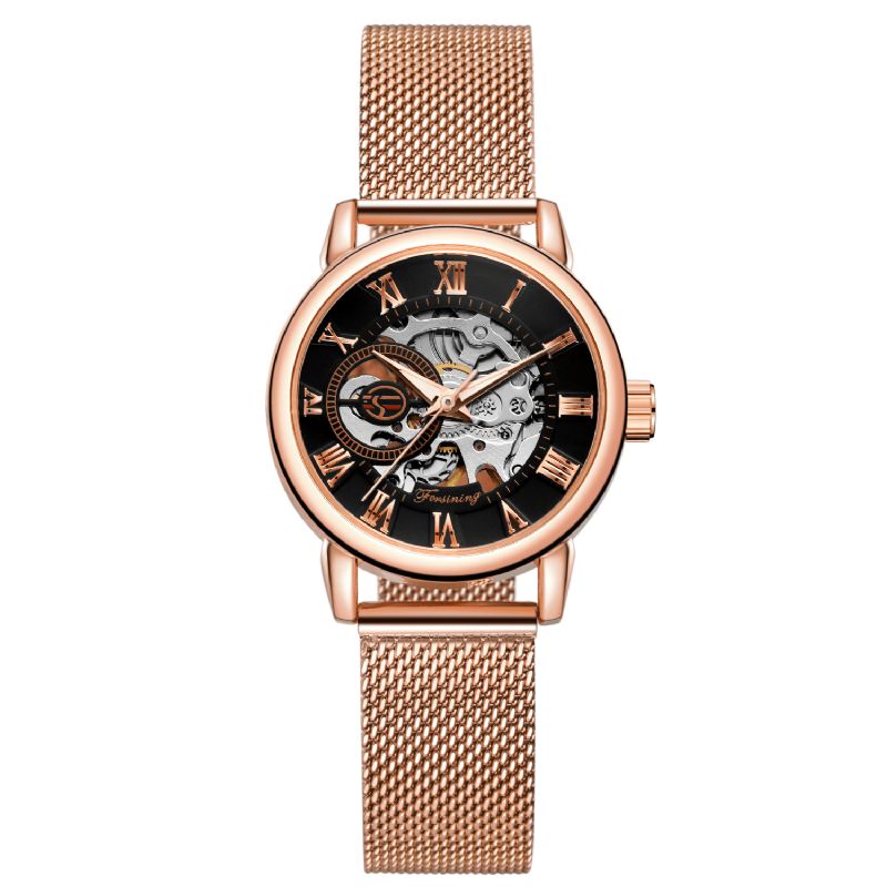 Fsl8099 Montre Automatique Femme Cadran Creux Bracelet En Acier Inoxydable Montre Mécanique Femme