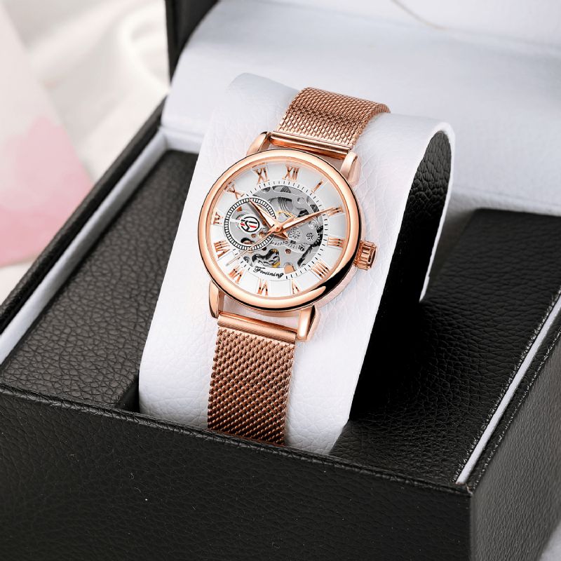 Fsl8099 Montre Automatique Femme Cadran Creux Bracelet En Acier Inoxydable Montre Mécanique Femme