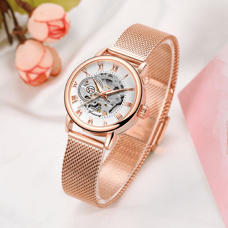 Fsl8099 Montre Automatique Femme Cadran Creux Bracelet En Acier Inoxydable Montre Mécanique Femme