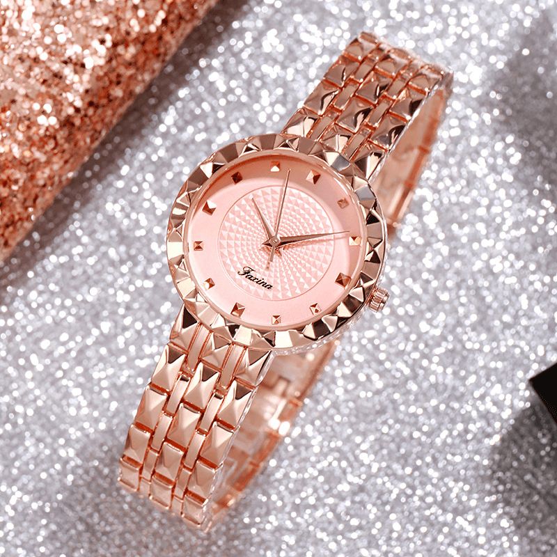 Full Steel Case Casual Style Femmes Montre-bracelet Horloge Montres À Quartz