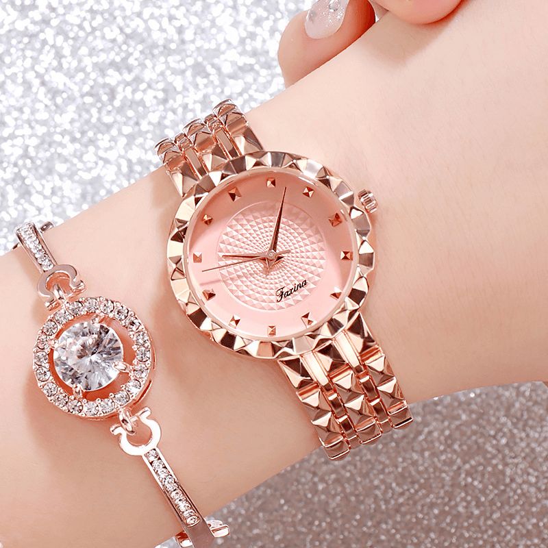 Full Steel Case Casual Style Femmes Montre-bracelet Horloge Montres À Quartz