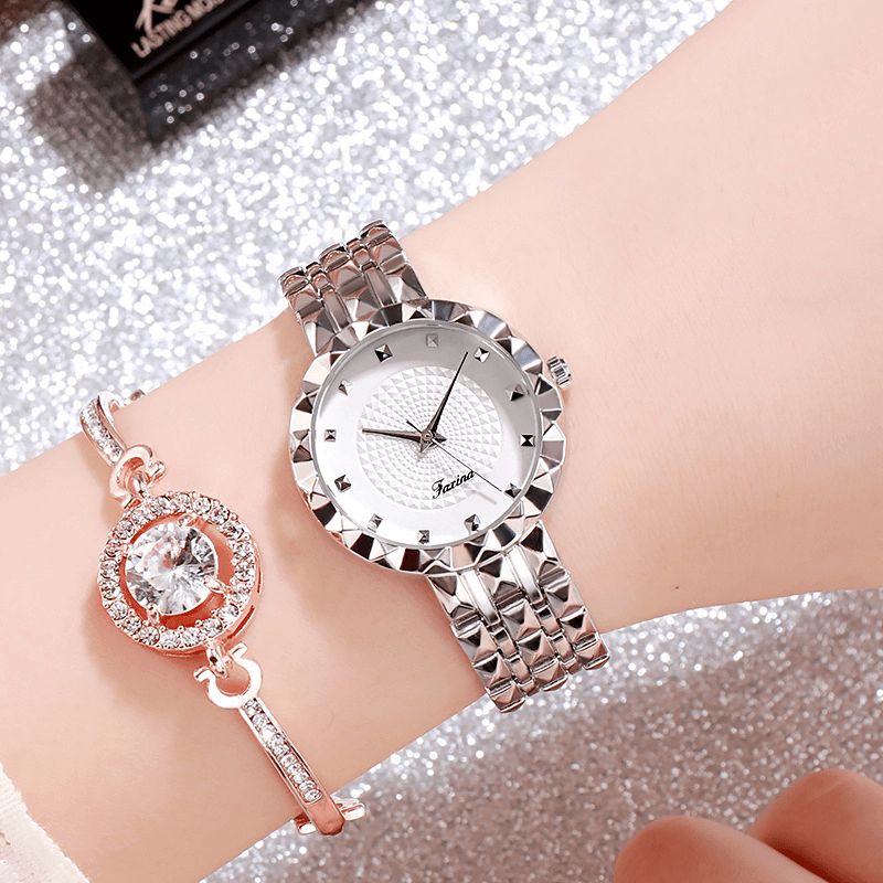 Full Steel Case Casual Style Femmes Montre-bracelet Horloge Montres À Quartz