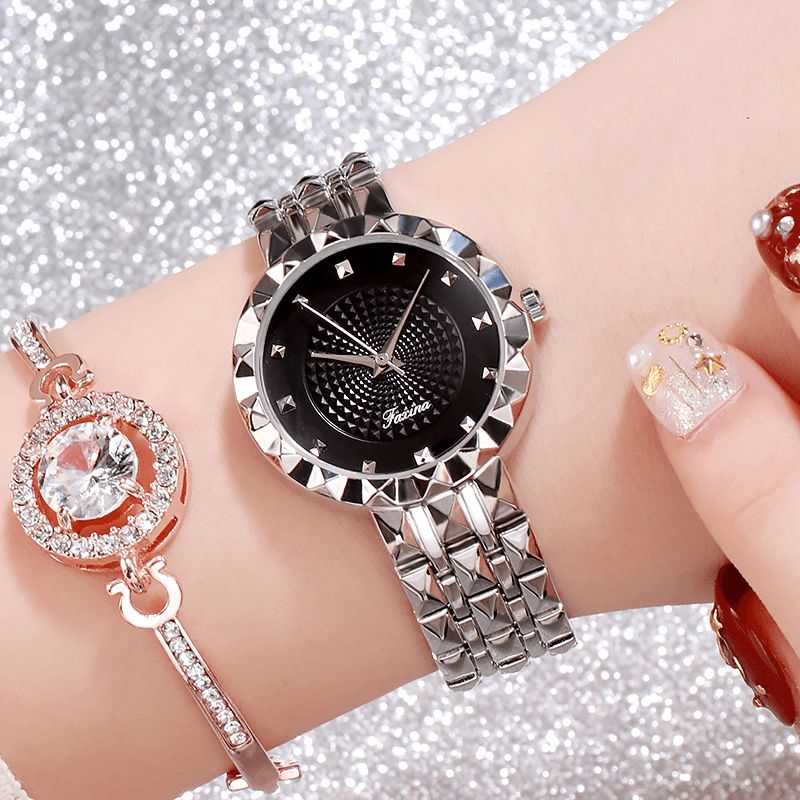 Full Steel Case Casual Style Femmes Montre-bracelet Horloge Montres À Quartz