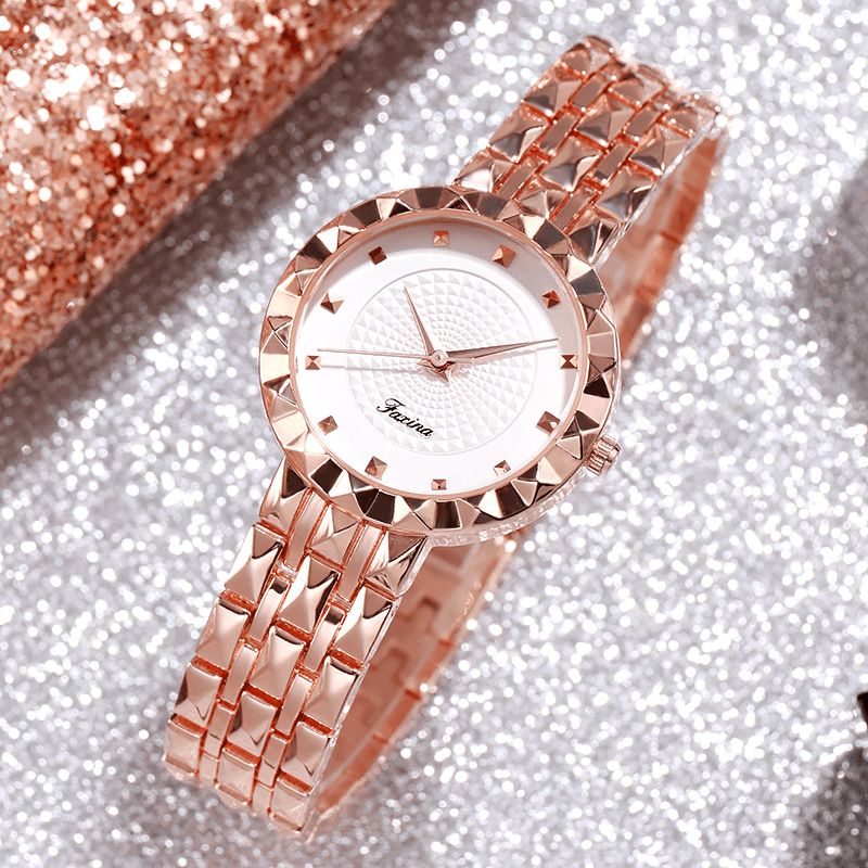 Full Steel Case Casual Style Femmes Montre-bracelet Horloge Montres À Quartz