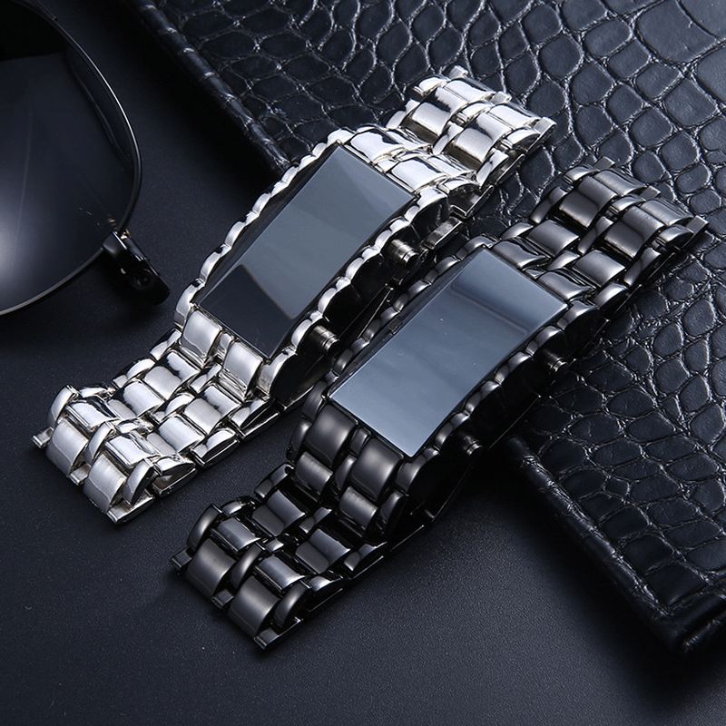 Full Steel Montre-bracelet Réglable Pour Hommes Montre Numérique À Affichage Led