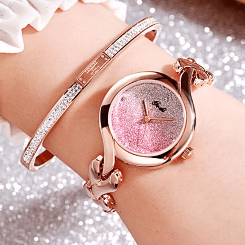 Gedi Mode Élégant Luxe Cristal Dégradé Couleur Cadran Alliage Bracelet Dames Bracelet Montres Montre À Quartz