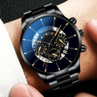 Genève Business Avec Calendrier Cadran En Acier Inoxydable Étanche Hommes Montre À Quartz