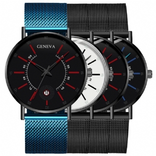 Genève Business Casual Pointeur Coloré Cadran Avec Calendrier Alliage Mesh Strap Hommes Montre À Quartz