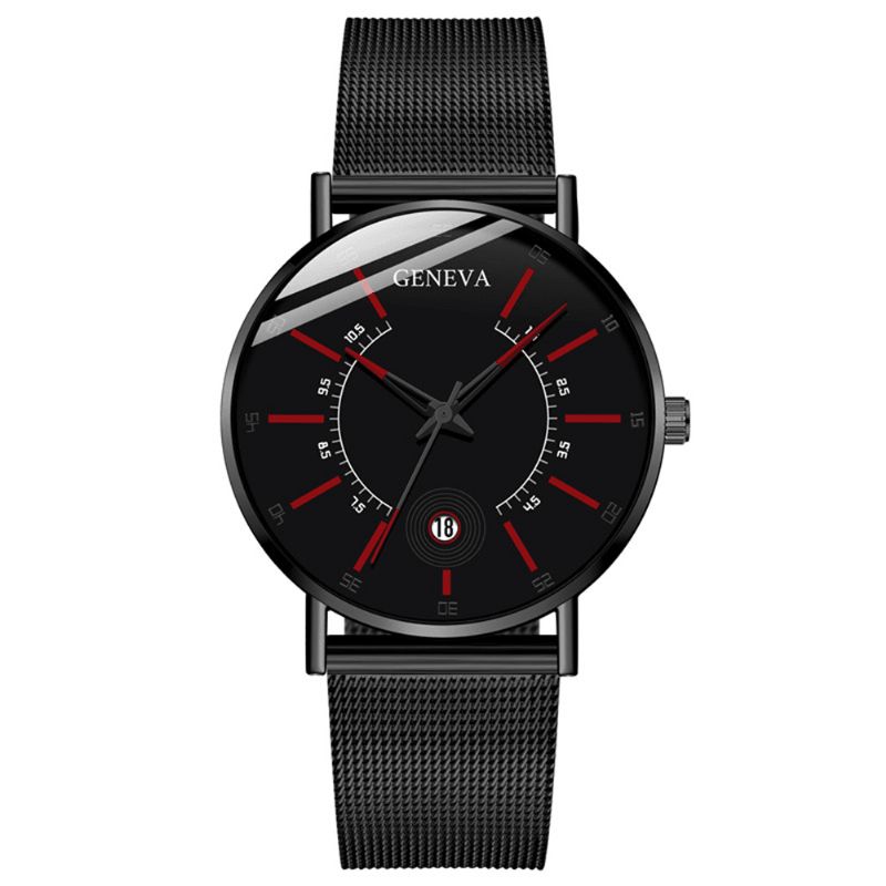 Genève Business Casual Pointeur Coloré Cadran Avec Calendrier Alliage Mesh Strap Hommes Montre À Quartz