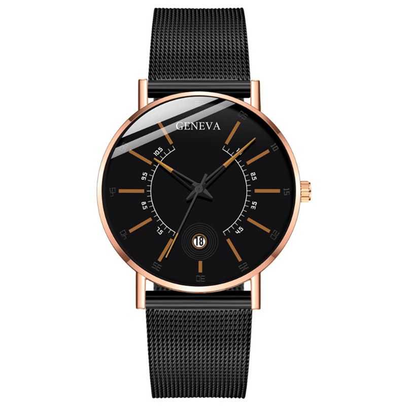 Genève Business Casual Pointeur Coloré Cadran Avec Calendrier Alliage Mesh Strap Hommes Montre À Quartz