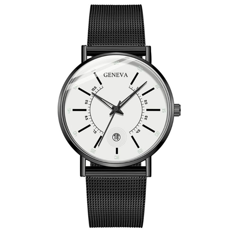 Genève Business Casual Pointeur Coloré Cadran Avec Calendrier Alliage Mesh Strap Hommes Montre À Quartz