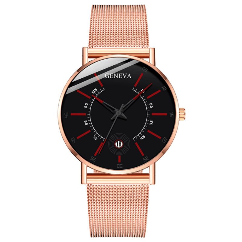 Genève Business Casual Pointeur Coloré Cadran Avec Calendrier Alliage Mesh Strap Hommes Montre À Quartz