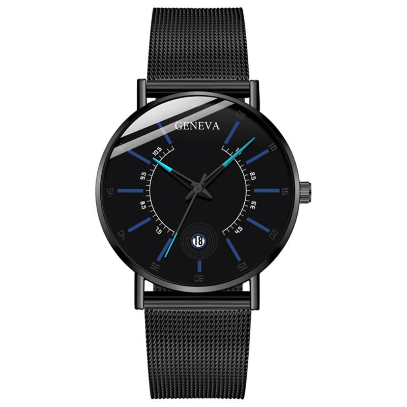 Genève Business Casual Pointeur Coloré Cadran Avec Calendrier Alliage Mesh Strap Hommes Montre À Quartz