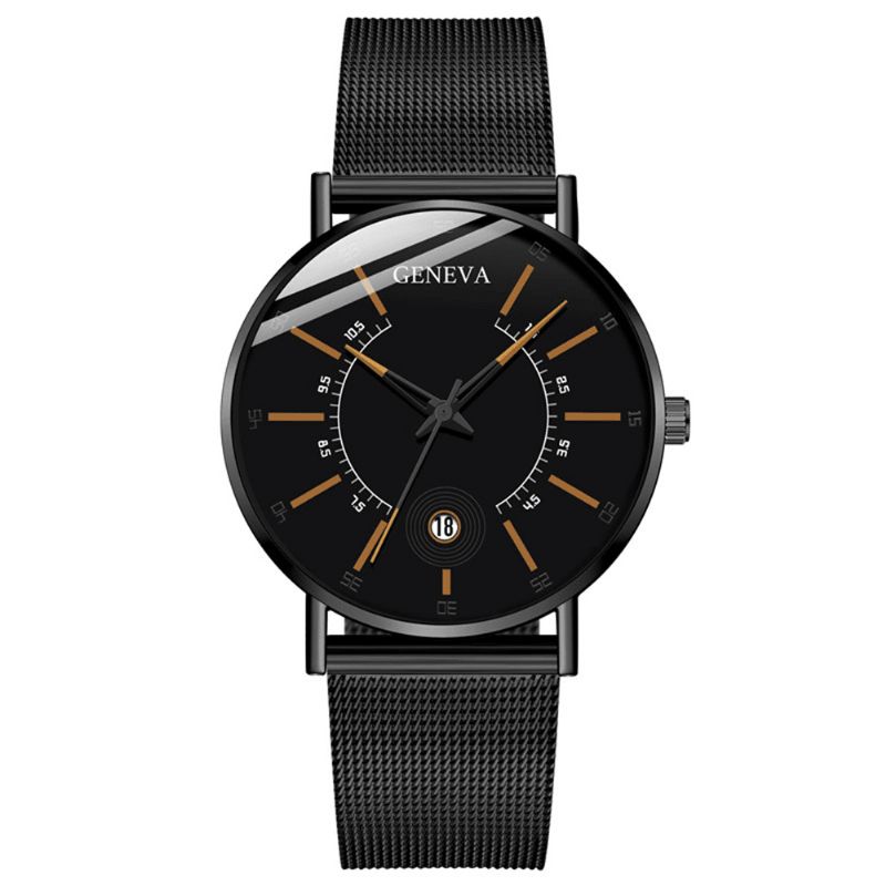 Genève Business Casual Pointeur Coloré Cadran Avec Calendrier Alliage Mesh Strap Hommes Montre À Quartz