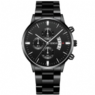 Genève Mode Hommes Montre Affichage De La Date Bracelet En Acier Inoxydable Montre À Quartz D'affaires