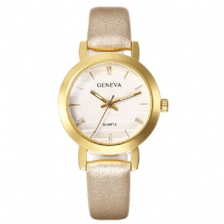 Genève Simple Style Boîtier En Métal Bracelet En Cuir Couleur Femmes Montre À Quartz