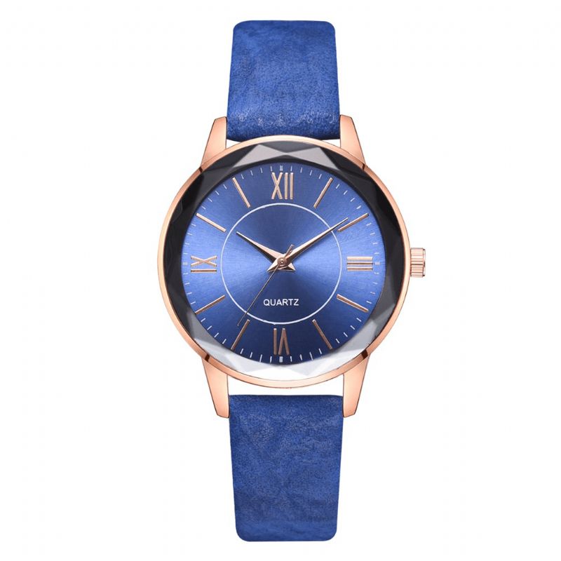 Gold Case Style Rétro Montre Pour Femme Numéro Romain Bracelet En Cuir Pu Montre À Quartz