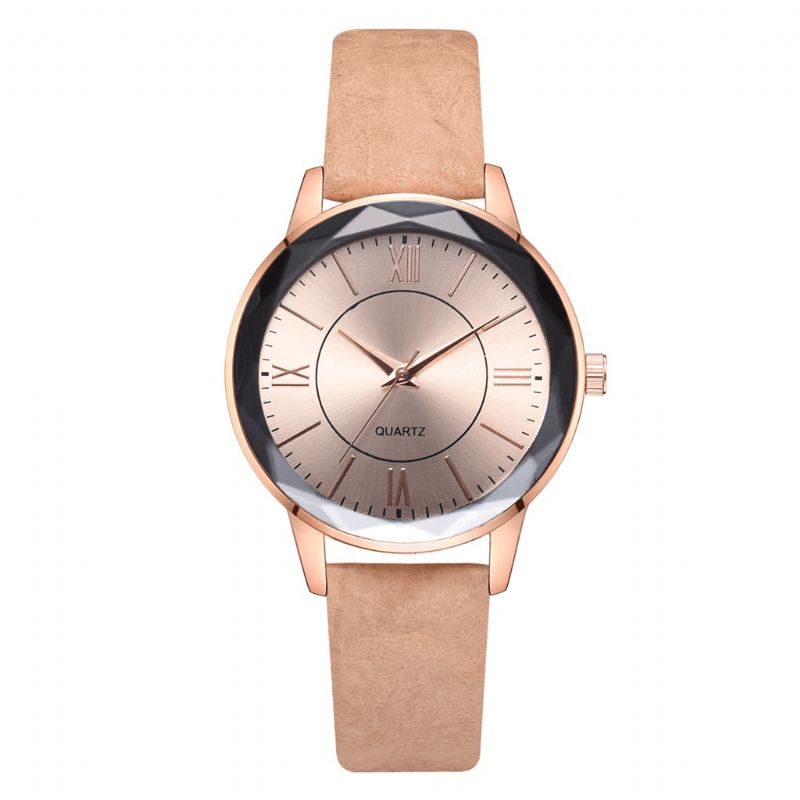 Gold Case Style Rétro Montre Pour Femme Numéro Romain Bracelet En Cuir Pu Montre À Quartz