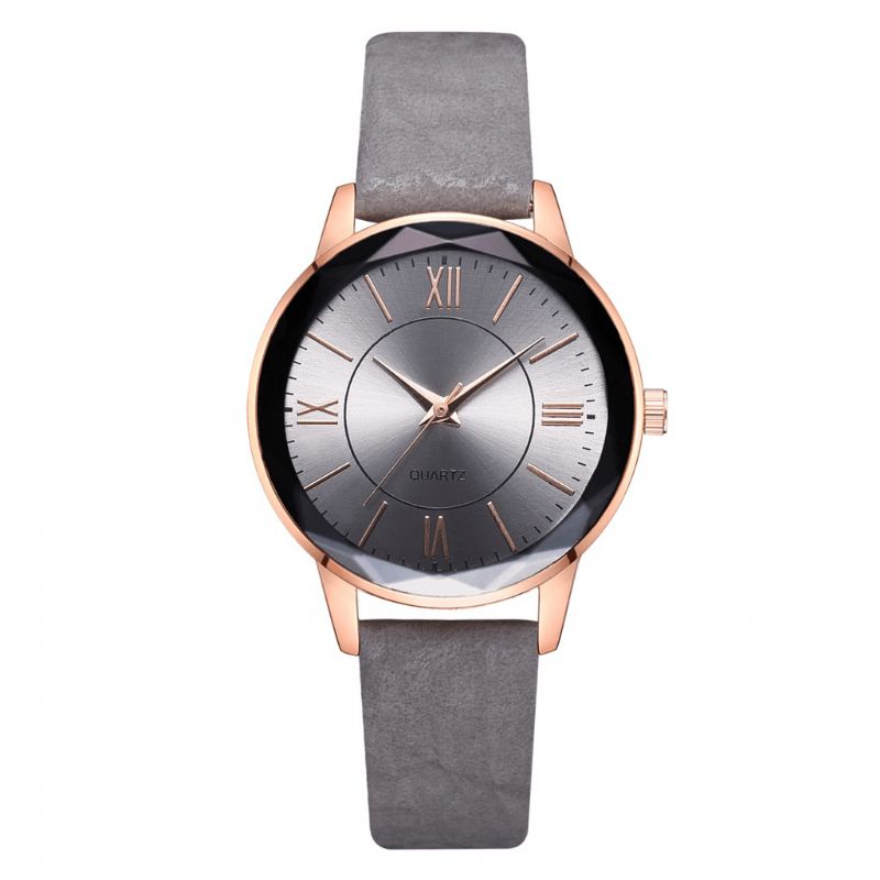 Gold Case Style Rétro Montre Pour Femme Numéro Romain Bracelet En Cuir Pu Montre À Quartz