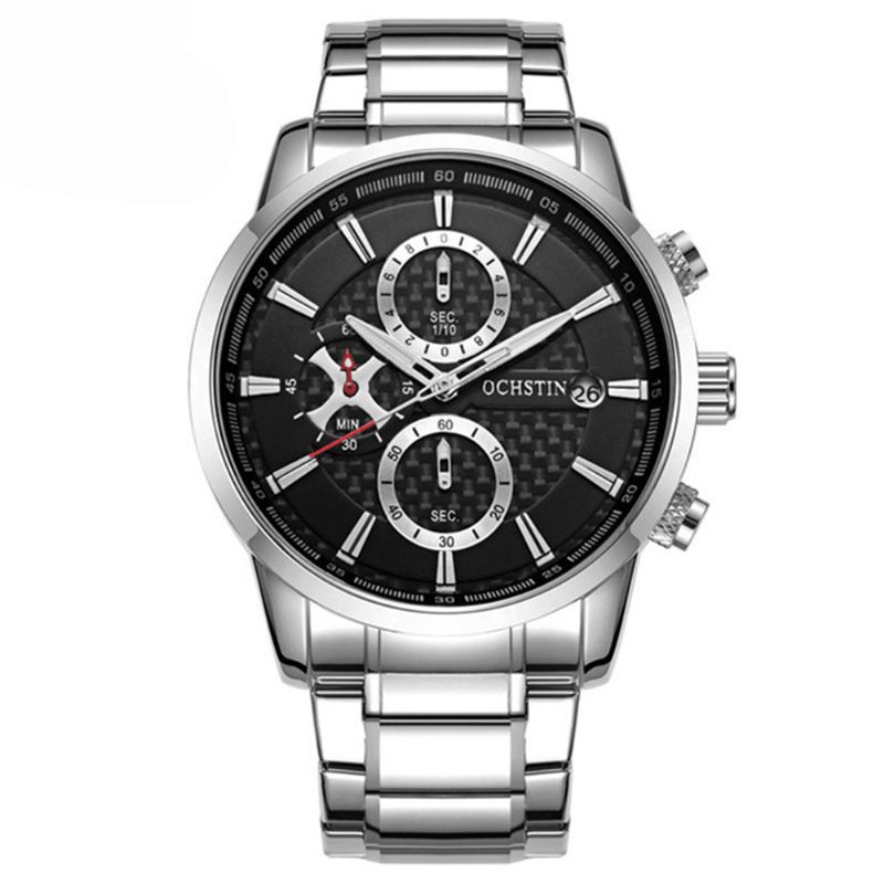 Gq085 Montre-bracelet Étanche En Acier Pour Hommes Style D'affaires Affichage De La Date Montre À Quartz