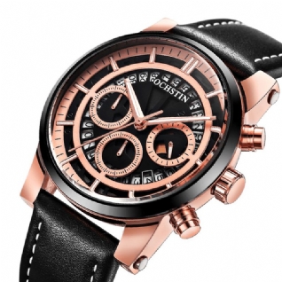 Gq6110a Affichage Lumineux Hommes Montre-bracelet Chronographe Bracelet En Cuir Montres À Quartz