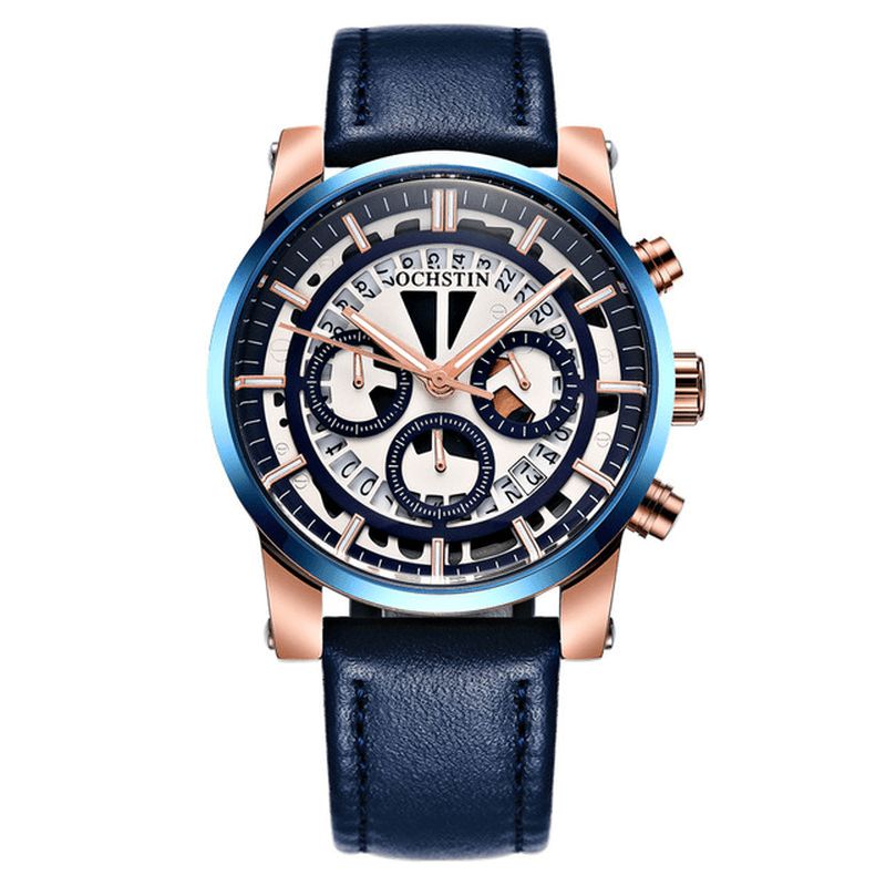 Gq6110a Affichage Lumineux Hommes Montre-bracelet Chronographe Bracelet En Cuir Montres À Quartz