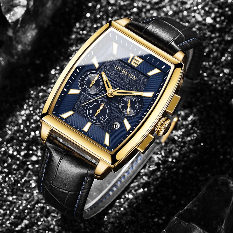 Gq6133 Business Style Hommes Montre-bracelet Calendrier Affichage Lumineux Montres À Quartz