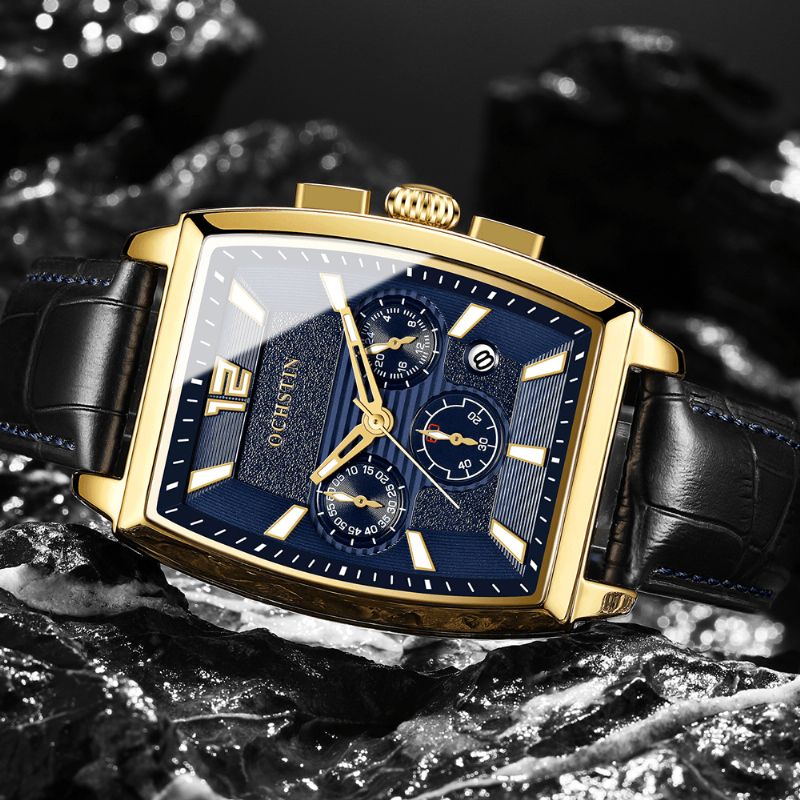 Gq6133 Business Style Hommes Montre-bracelet Calendrier Affichage Lumineux Montres À Quartz