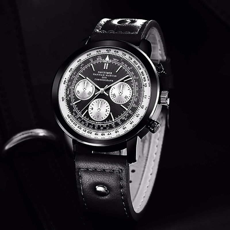 Hannah Martin 2011 Chronographe Style Militaire Hommes Montre-bracelet Bracelet En Cuir Montre À Quartz