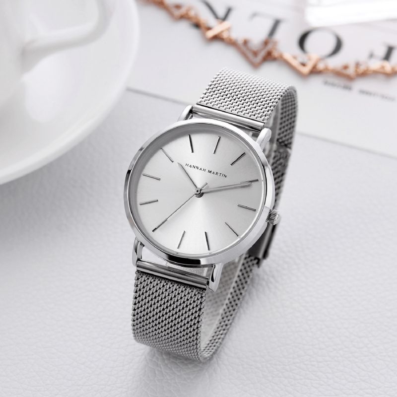 Hannah Martin Cc36 Montre Femme Simple Boîtier En Métal Élégant Bracelet En Acier Inoxydable Montre À Quartz Femme