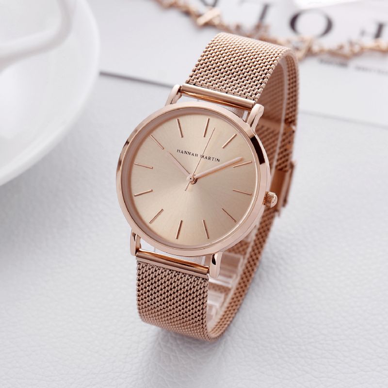 Hannah Martin Cc36 Montre Femme Simple Boîtier En Métal Élégant Bracelet En Acier Inoxydable Montre À Quartz Femme