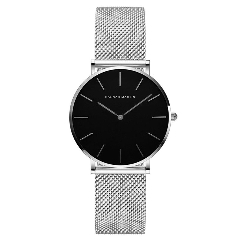 Hannah Martin Ch36 Mode Casual Simple Grand Cadran Acier Maille Bracelet Étanche Femmes Montre À Quartz