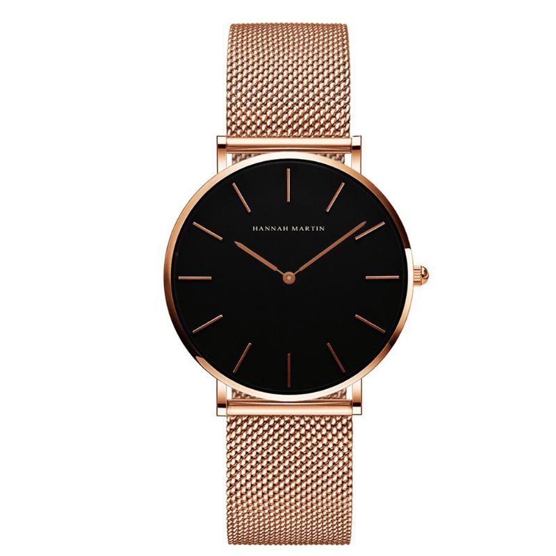 Hannah Martin Ch36 Mode Casual Simple Grand Cadran Acier Maille Bracelet Étanche Femmes Montre À Quartz