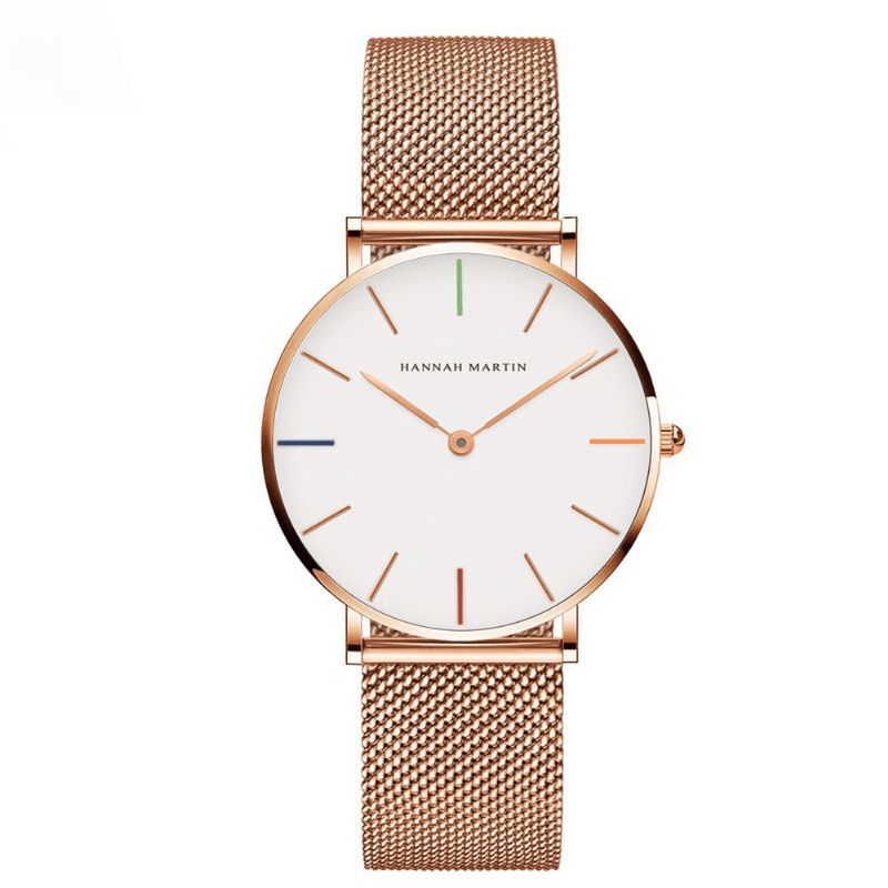 Hannah Martin Ch36 Mode Casual Simple Grand Cadran Acier Maille Bracelet Étanche Femmes Montre À Quartz